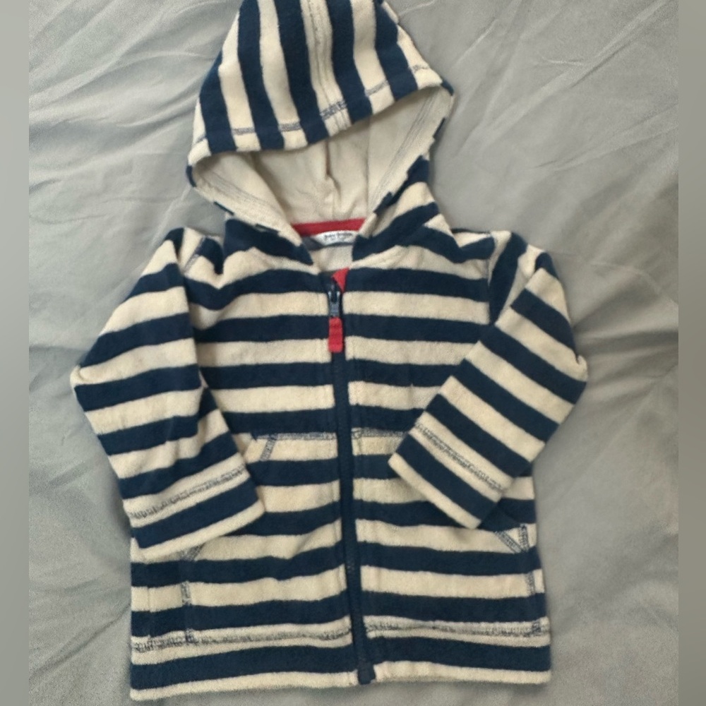 Baby Boden Navy and White Striped terry cloth Hoodie 12-18M